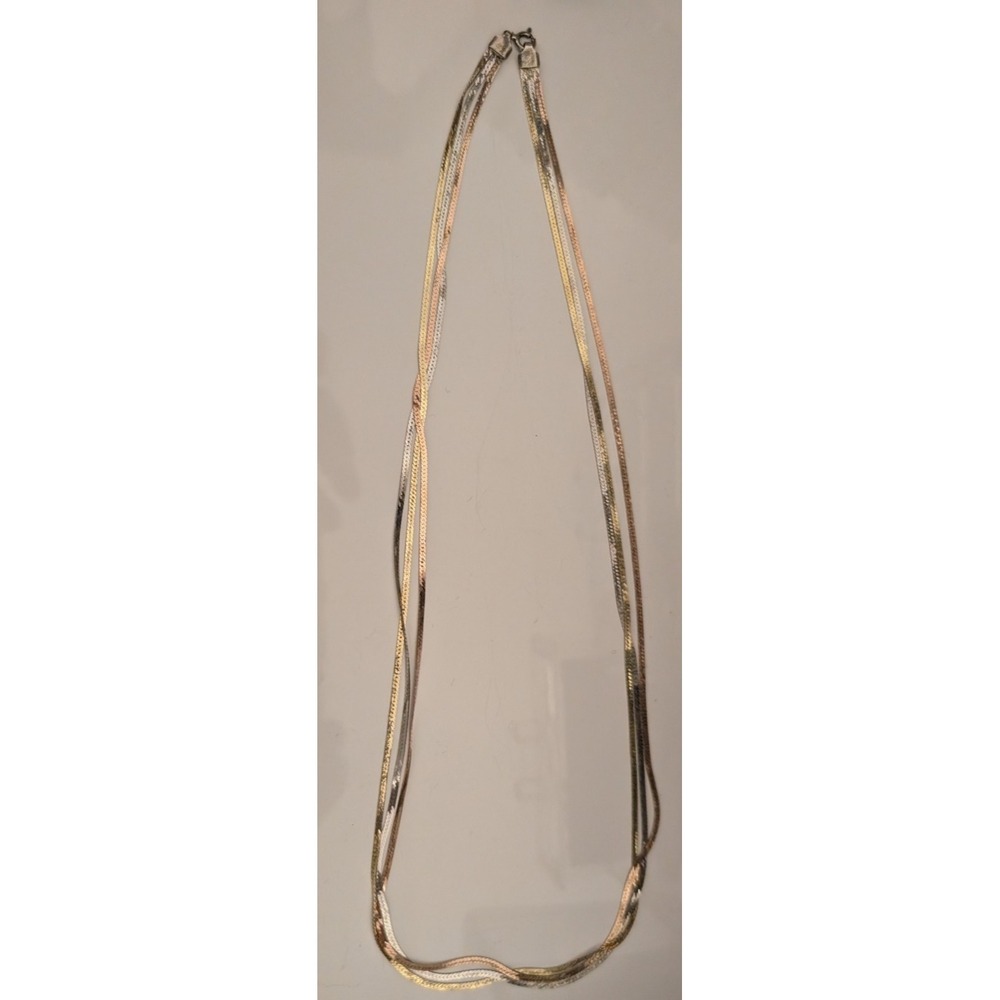 Vintage Italian Tri-Color Sterling Silver Herringbone necklace ~ 925   13g